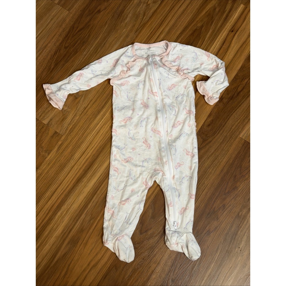 Milkberry Baby Girls 6-9 Months Dolphin Seahorse Ruffle Footed Sleeper Pajamas